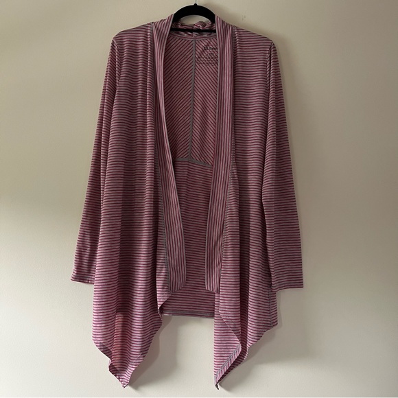 L.L. Bean Red & Gray Striped Open-Front Draped Cardigan - Picture 1 of 9